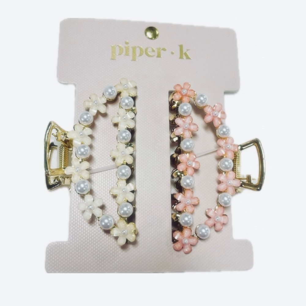 NWT ⚜️🌸⚜️ Piper K Gorgeous Golden Toned Enamel Floral Hair Claw Clips Set of 2